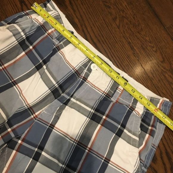 Mens Blue Plaid Longer Length Flat Front Shorts Size 33 - Picture 9 of 10